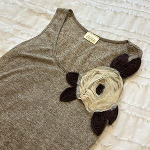 Heather brown Sleeveless Top with Floral Accent